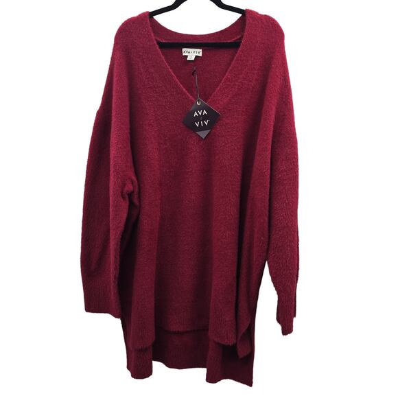Ava & Viv Sweater Womens 2X Magenta Pink Fuzzy Tunic - Picture 1 of 11